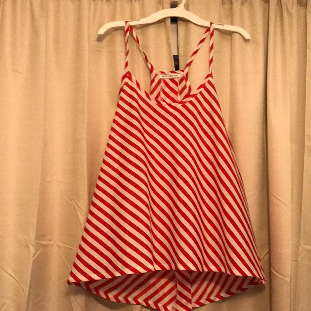 Red+ White striped blouse